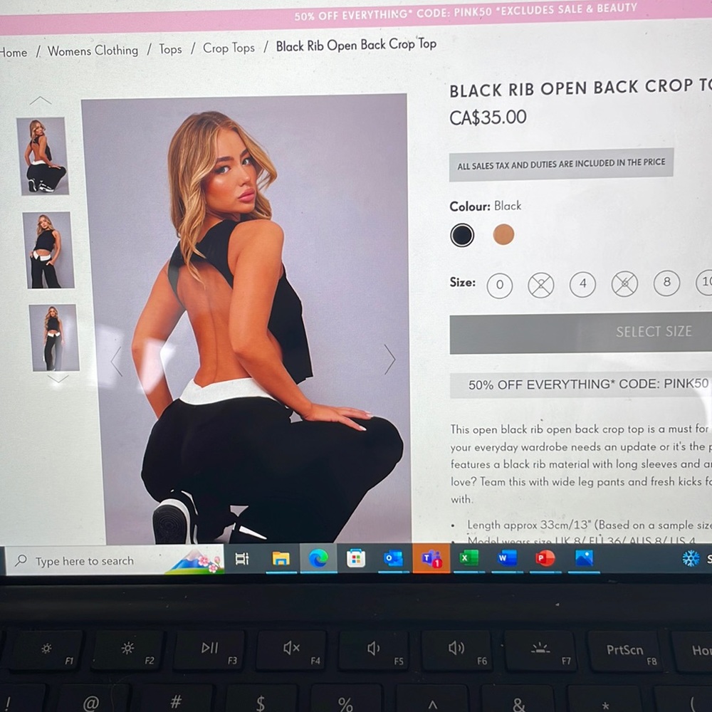 Black rib open back crop top